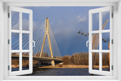 Fototapeta Naklejka Na Ścianę Okno 3D - Swietokrzyski Bridge over River Vistula River in Warsaw city, Poland