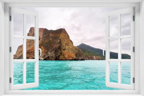 Fototapeta Naklejka Na Ścianę Okno 3D - beautiful ocean landscape view with blue sea and rock island in nature background