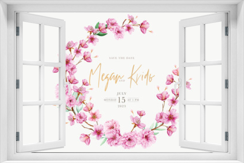 Fototapeta Naklejka Na Ścianę Okno 3D - beautiful cherry blossom wreath and frame design