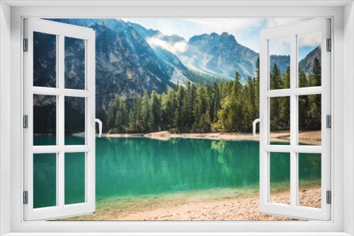 Fototapeta Naklejka Na Ścianę Okno 3D - a fantastic view on the braies lake