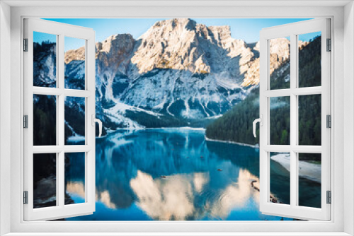 Fototapeta Naklejka Na Ścianę Okno 3D - fantastic view on the lake braies in trentino