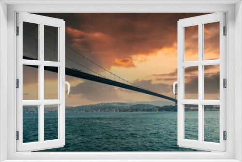 Fototapeta Naklejka Na Ścianę Okno 3D - Istanbul Bosphorus on sunrise. Istanbul Bosphorus Bridge (15 July Martyrs Bridge. Turkish: 15 Temmuz Şehitler Köprüsü). 
