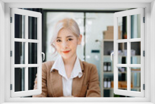 Modern business Asian woman in the office with copy space