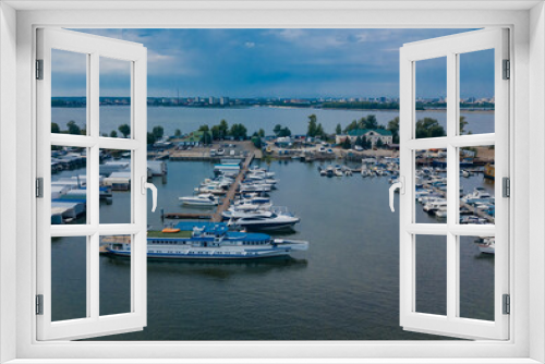 Fototapeta Naklejka Na Ścianę Okno 3D - Aerial view of yacht club and marina. Colorful boats and yachts. Top view from drone of harbor with yacht, motorboat and sailboat. Transportation and travel background