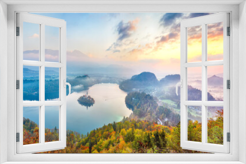 Fototapeta Naklejka Na Ścianę Okno 3D - Amazing sunrise over popular tourist destination  Bled lake.