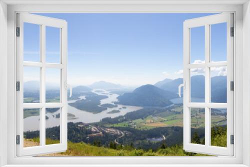 Fototapeta Naklejka Na Ścianę Okno 3D - Panoramic View of Fraser Valley from top of the mountain. Canadian Nature Landscape Background. Harrison Mills near Chilliwack, British Columbia, Canada.