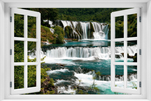 Fototapeta Naklejka Na Ścianę Okno 3D - a magnificent waterfall called strbacki buk on the beautifully clean and drinking Una river in Bosnia and Herzegovina in the middle of a forest.