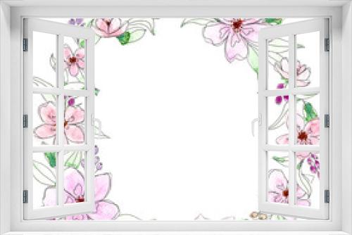 Fototapeta Naklejka Na Ścianę Okno 3D - Flower Watercolor Wreaths Frame