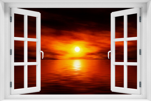 Fototapeta Naklejka Na Ścianę Okno 3D - Calm red sundown in ocean