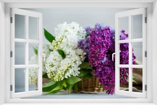 Fototapeta Naklejka Na Ścianę Okno 3D - Bouquet of beautiful spring lilacs of different colors