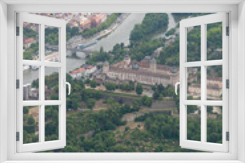 Flight over the Marienberg castle in Wuerzburg in Germany