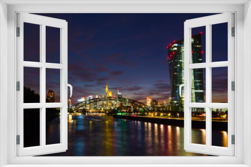 Fototapeta Naklejka Na Ścianę Okno 3D - Night Skyline of Frankfurt am Main, Germany, with the European Central Bank (ECB) tower at the right