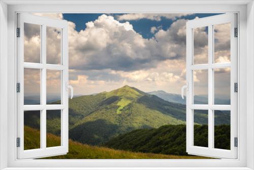 Summer views in the Bieszczady Mountains - views of the mountain ranges and lakes.