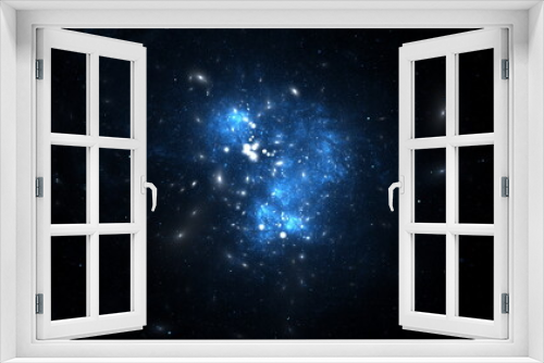 Fototapeta Naklejka Na Ścianę Okno 3D - Distant space, billions of stars, planets and galaxies in the universe. The light of distant stars in deep space, a journey through the universe. 3d render