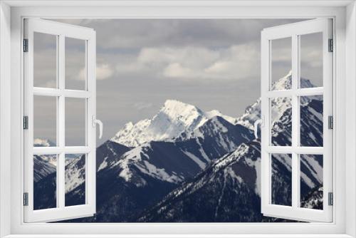 Fototapeta Naklejka Na Ścianę Okno 3D - Scenic View Of Majestic Snowcapped Mountains Against Sky At Banff Gondola