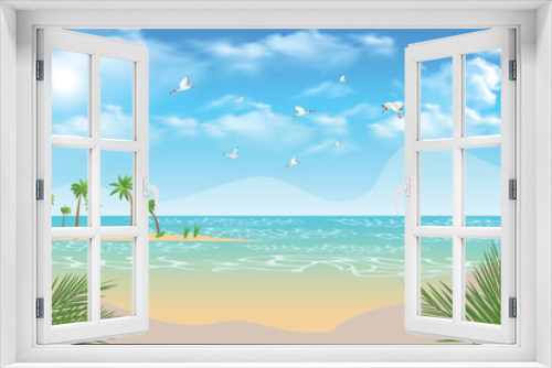 Fototapeta Naklejka Na Ścianę Okno 3D - Summer landscape day time beach scene with trees background
