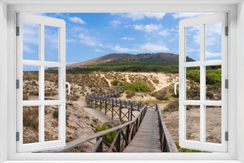 Fototapeta Naklejka Na Ścianę Okno 3D - Hiking path over sand dunes in Cala Mesquida, Mallorca, Spain.