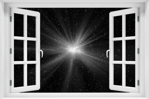 Fototapeta Naklejka Na Ścianę Okno 3D - Burst of light in space. Night black starry sky horizontal background