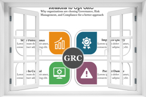 Reasons to choose for Governance, Risk Management and Compliance with Icons and description placeholder in an Infographic template