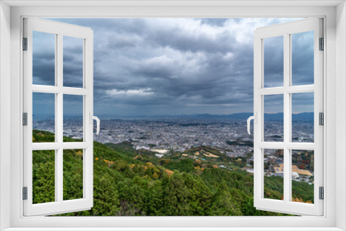 Fototapeta Naklejka Na Ścianę Okno 3D - View of Fukuoka city and sea from hill in autumn.