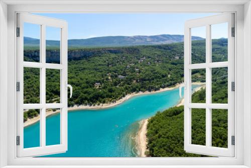 Fototapeta Naklejka Na Ścianę Okno 3D - Aerial view on blue lake Sainte-Croix-du-Verdon and villages on cliffs, tourists destination in France