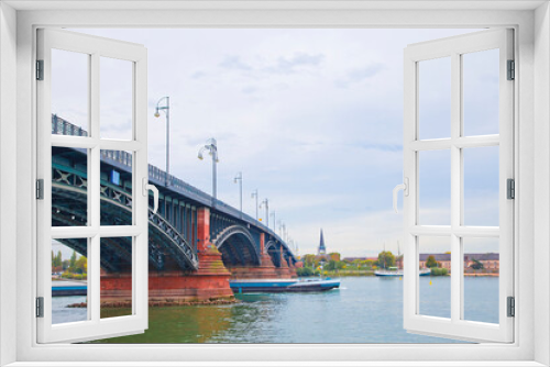 Fototapeta Naklejka Na Ścianę Okno 3D - Panoramic of Rhine river and Rhine bridge in Mainz city, Germany.