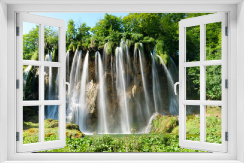 Fototapeta Naklejka Na Ścianę Okno 3D - waterfall,  turquoise river and green forest