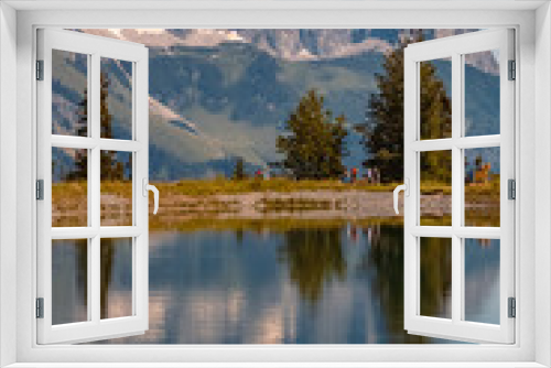 Fototapeta Naklejka Na Ścianę Okno 3D - Beautiful alpine summer view with reflections in a lake at the famous Astberg summit, Going, Wilder Kaiser, Tyrol, Austria