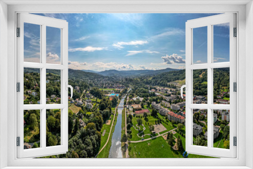 Fototapeta Naklejka Na Ścianę Okno 3D - Wisła miasto w górach latem, panorama z lotu ptaka. Beskid Śląski w Polsce