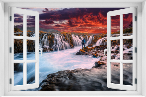 Fototapeta Naklejka Na Ścianę Okno 3D - Scenic image of Iceland. Fantastic colorful sunset over the Bruarfoss Waterfall with picturesque sky. Wonderful Nature landscape. Iceland popular place of travel and touristic location.