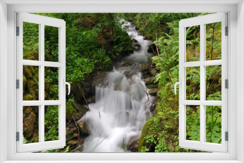 Fototapeta Naklejka Na Ścianę Okno 3D - Wasserfall Bach Alm Schweiz