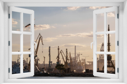 Fototapeta Naklejka Na Ścianę Okno 3D - Container terminal, with cranes, in a commercial port