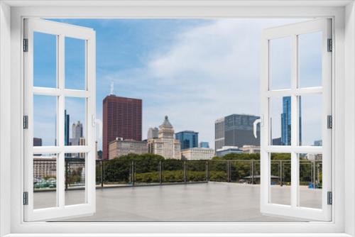 Fototapeta Naklejka Na Ścianę Okno 3D - Skyscrapers Cityscape Downtown, Chicago Skyline Buildings. Beautiful Real Estate. Day time. Empty rooftop View. Success concept.
