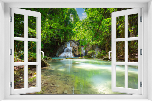 Fototapeta Naklejka Na Ścianę Okno 3D - beautiful waterfall in the forest,Erawan Waterfall in Thailand