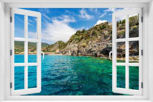 Fototapeta Naklejka Na Ścianę Okno 3D - Coast and Ligurian Sea of Monterosso al Mare Village with beaches. Tourist resort of the Cinque Terre National Park, Liguria, La Spezia province, Italy, Europe. UNESCO world heritage site.