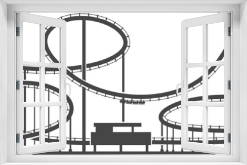 Fototapeta Naklejka Na Ścianę Okno 3D - Roller coaster ride black silhouette. Amusement park symbol