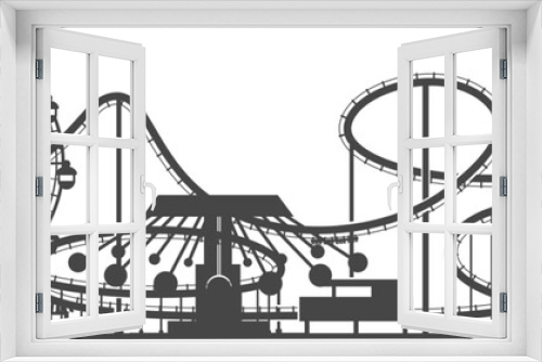 Fototapeta Naklejka Na Ścianę Okno 3D - Entertaiment horizontal banner with black park ride silhouettes