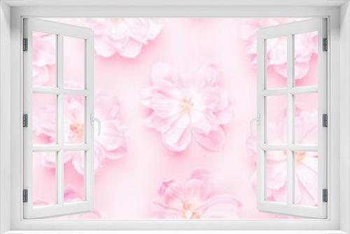 Fototapeta Naklejka Na Ścianę Okno 3D - Pink tulips blossom pattern on pastel background.