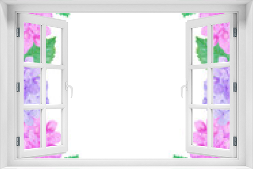 Fototapeta Naklejka Na Ścianę Okno 3D - イラスト素材：水彩絵の具で描いたかわいい紫陽花の縦位置の背景（紫・ピンク・水色）（透過背景）