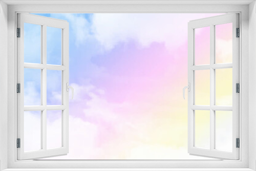 Fototapeta Naklejka Na Ścianę Okno 3D - Colourful cloudy sky with fluffy clouds with pastel tone in blue, pink and orange in morning,Fantasy magical sunset sky on spring or summer, Vector illustration sweet background for four season banner