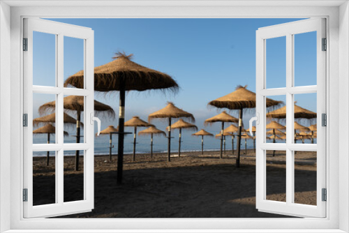 Fototapeta Naklejka Na Ścianę Okno 3D - Malaga Spain beach unbrellas