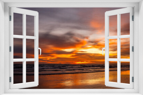 Fototapeta Naklejka Na Ścianę Okno 3D - Panorama Beautiful sunset over the sea.Dramatic sky on twilight time and reflection on the sea for travel in holiday relax time,Asia landscape concept.