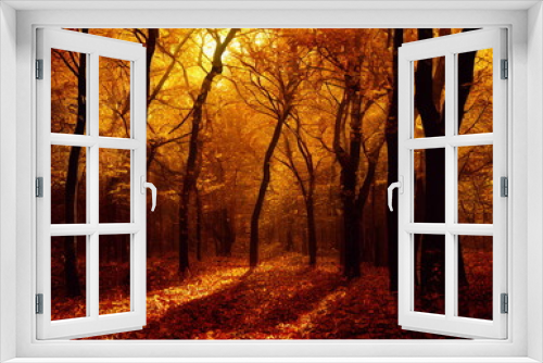Fototapeta Naklejka Na Ścianę Okno 3D - Autumn Forest Landscape. Red yellow green trees