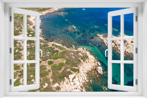 Fototapeta Naklejka Na Ścianę Okno 3D - An amazing aerial view of the Sardinian coast. The wonderful colors of the sea contrast with the colors of the rocks.