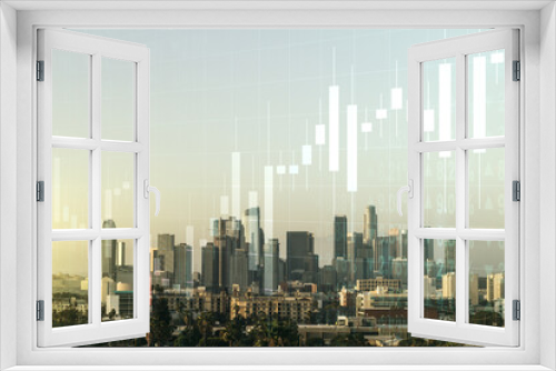 Fototapeta Naklejka Na Ścianę Okno 3D - Multi exposure of abstract virtual financial graph hologram on Los Angeles skyline background, forex and investment concept