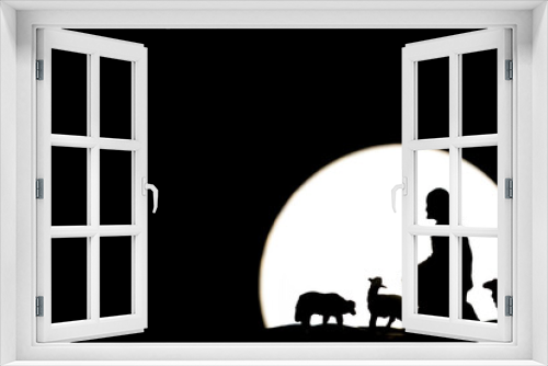 Fototapeta Naklejka Na Ścianę Okno 3D - Christmas Shepherd black and white silhouette