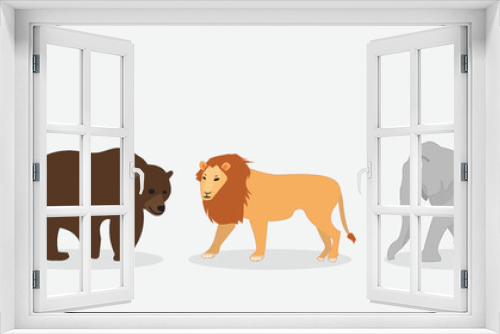 Fototapeta Naklejka Na Ścianę Okno 3D - Set of wild Animal Flat Cartoon, Lion, Elephant, Bear, Giraffe, Kangaroo. Cute Character Vector Illustration.