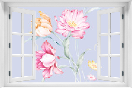 Fototapeta Naklejka Na Ścianę Okno 3D - Hand painted watercolor flowers tulips set in vintage style. It's perfect for greeting cards, wedding invitation, birthday and mothers day cards.