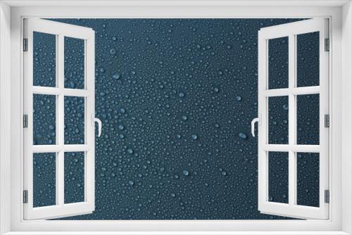 Fototapeta Naklejka Na Ścianę Okno 3D - Many water drops on dark dusty blue background