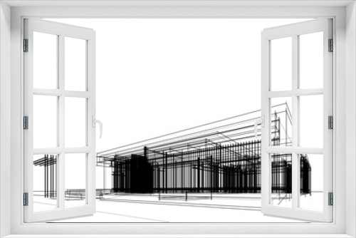 Fototapeta Naklejka Na Ścianę Okno 3D - 3d sketch project of modern villa architectural drawing